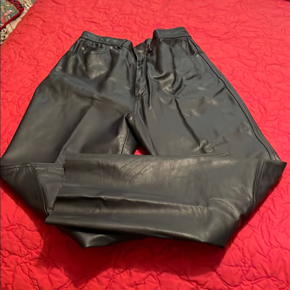 Black Leather Straight Leg Pants